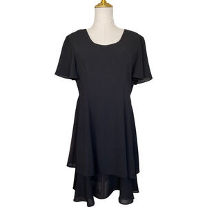 Randi May Collection Dress Size 10 Black Short Sleeve Pleated Chiffon Overlay